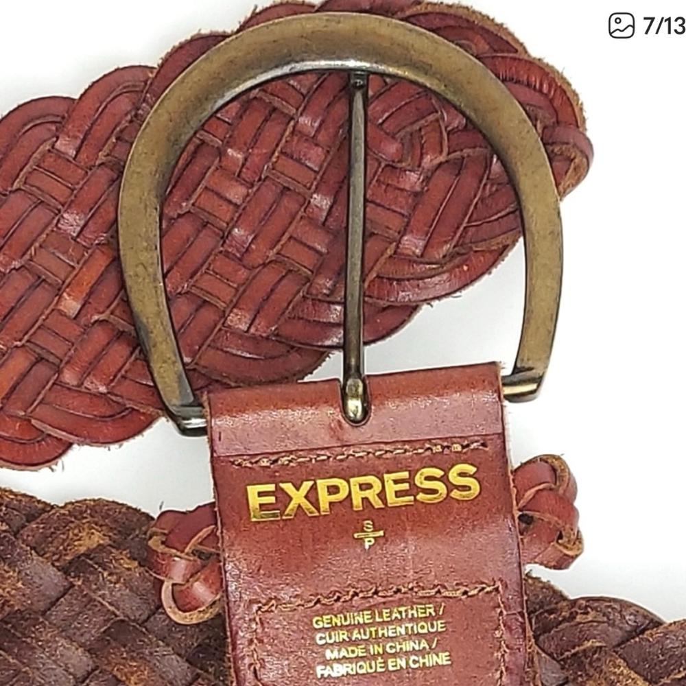 Express Brown Woven Leather Braided Belt - Picture 7 of 13